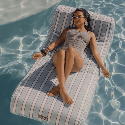 Funboy Featured | Fabric Covered Pool Float - Blue, White & red Cabana Sunbed Lounger