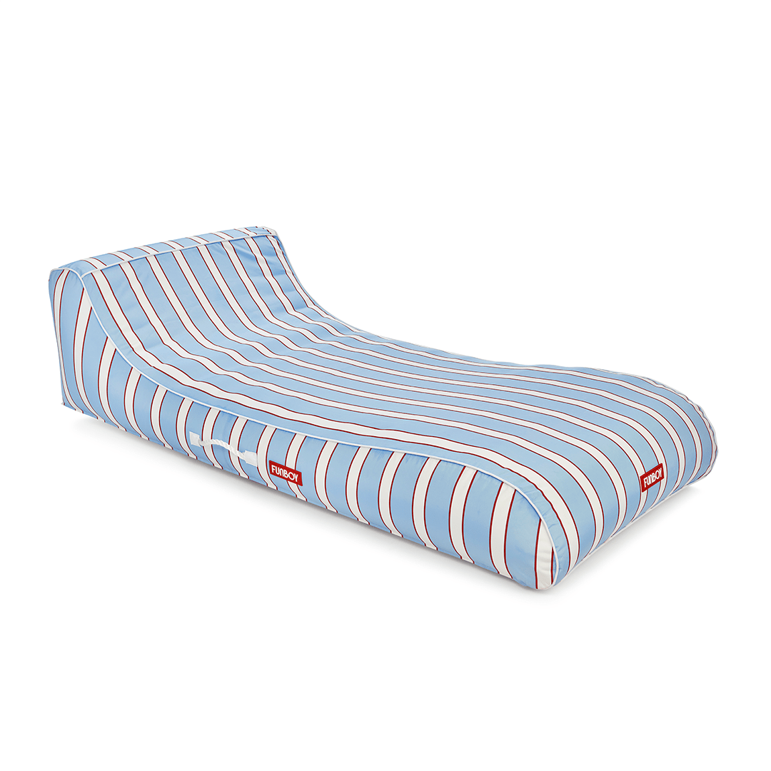 Funboy Featured | Fabric Covered Pool Float - Blue, White & red Cabana Sunbed Lounger