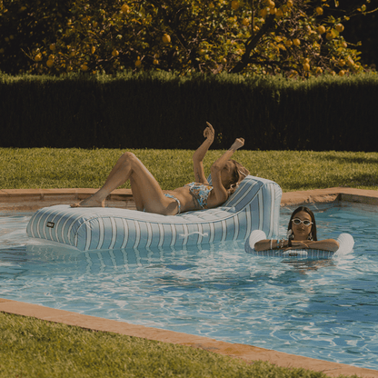 Funboy Featured | Fabric Covered Pool Float - Blue, White & red Cabana Sunbed Lounger