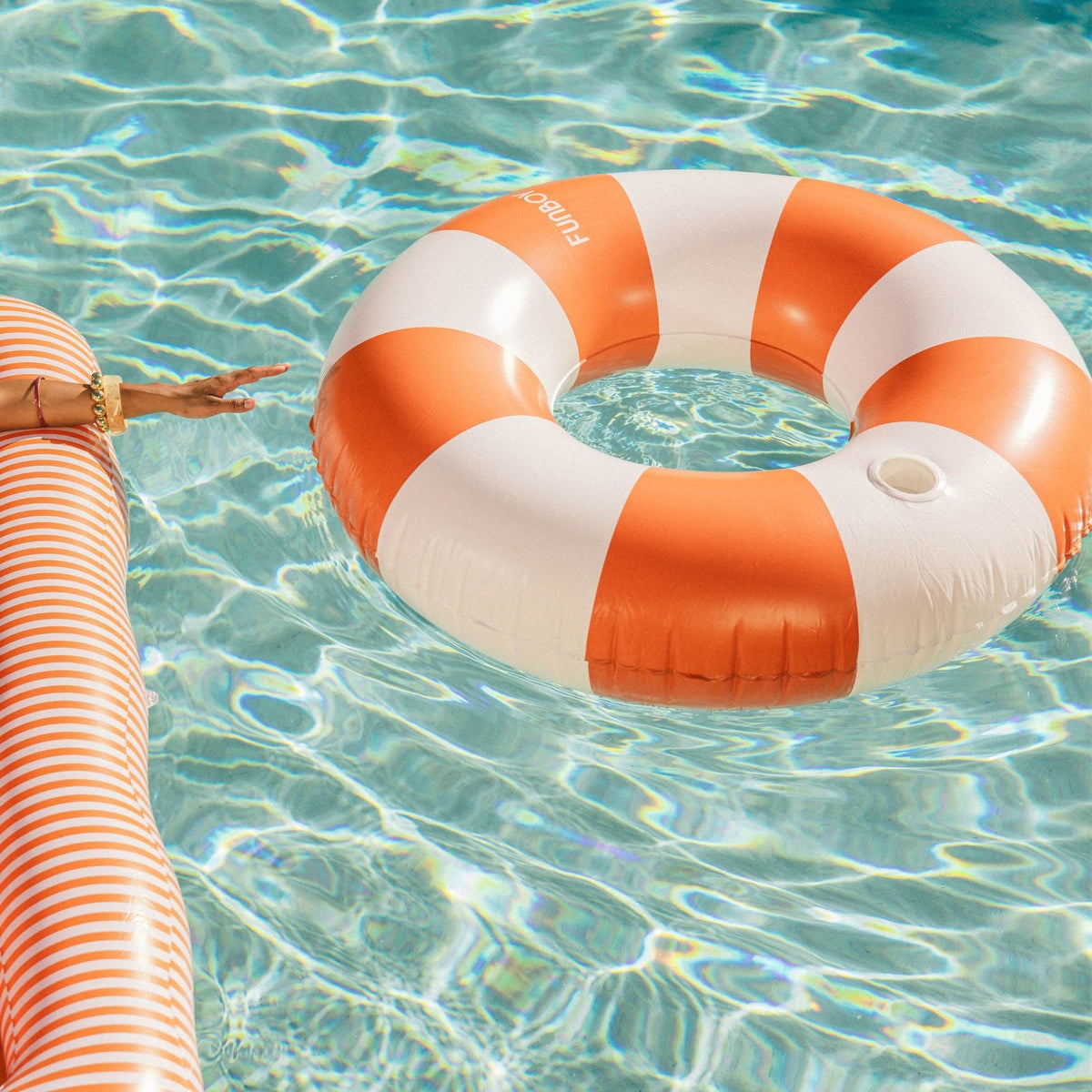 Funboy Trending | Large Pool Tube Float: Burnt Orange & White Stripes, 48"