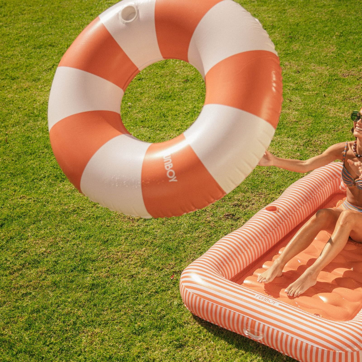 Funboy Trending | Large Pool Tube Float: Burnt Orange & White Stripes, 48"