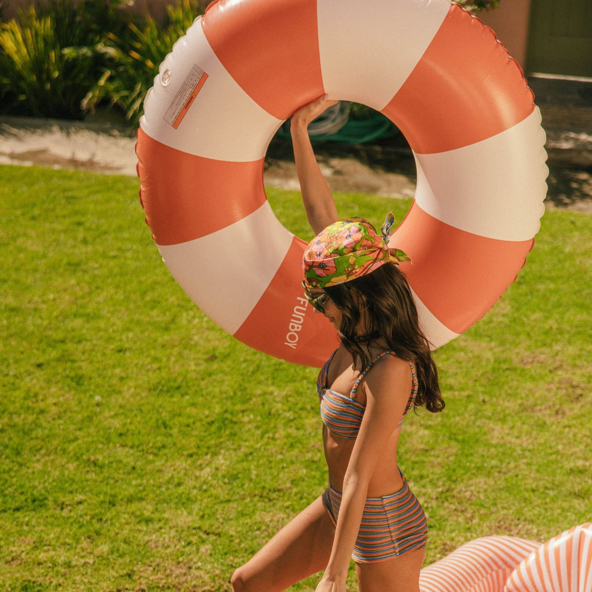 Funboy Trending | Large Pool Tube Float: Burnt Orange & White Stripes, 48"