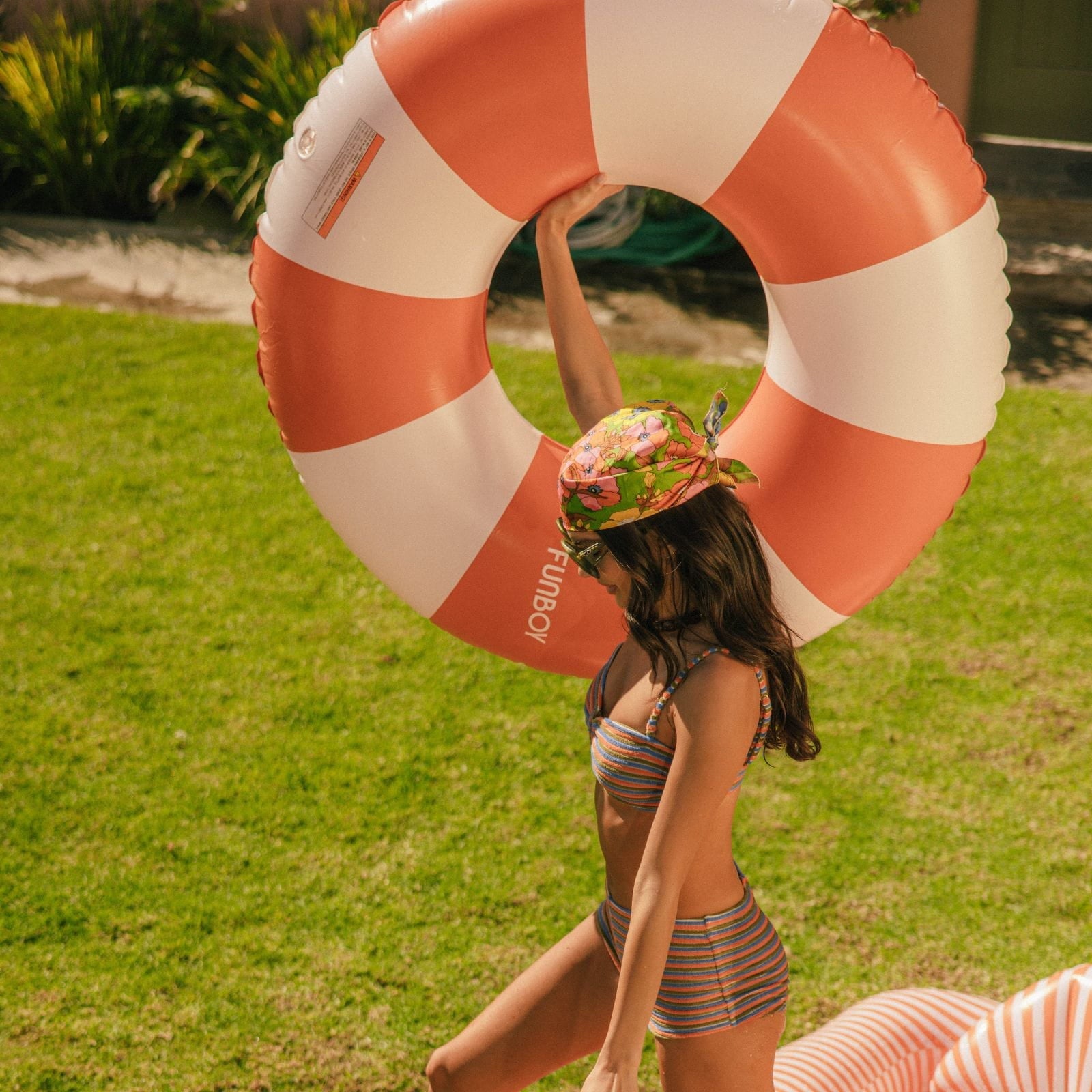Funboy Trending | Large Pool Tube Float: Burnt Orange & White Stripes, 48"