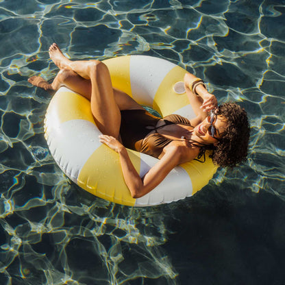 Funboy Classic | Large Pool Tube Float: Butter Yellow and Blue Stripes, 48"