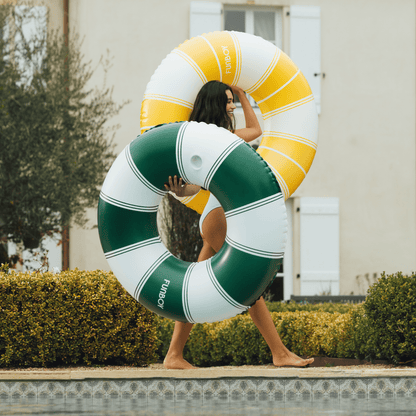 Funboy Exclusive | Vintage Green Stripe Inflatable Pool Float with Cup Holder 48"