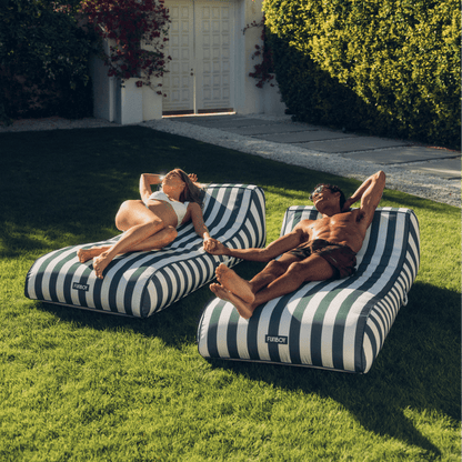 Funboy Trending | Fabric Covered Sunbed Lounger Pool Float. Green Striped 2 Pack