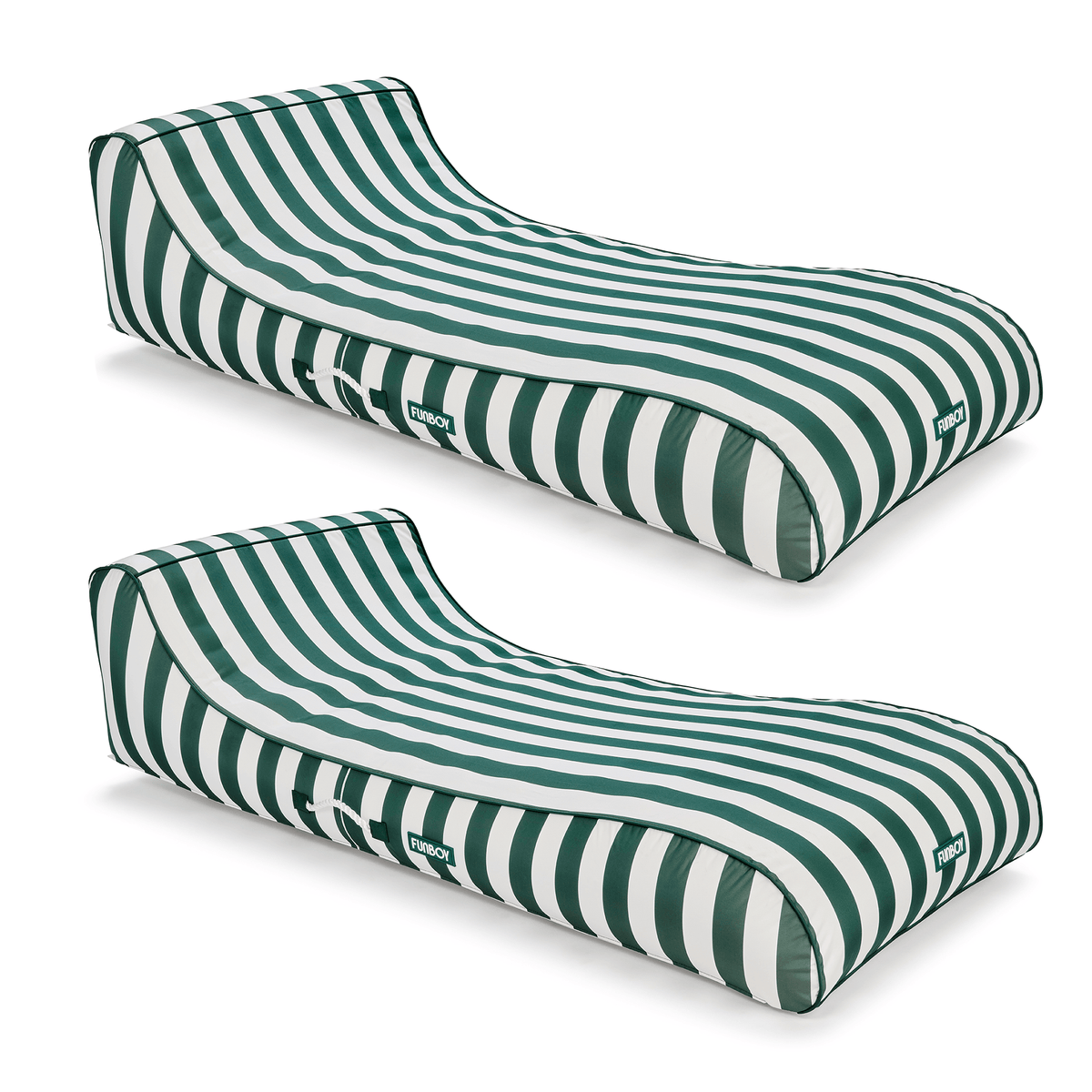 Funboy Trending | Fabric Covered Sunbed Lounger Pool Float. Green Striped 2 Pack