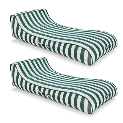 Funboy Trending | Fabric Covered Sunbed Lounger Pool Float. Green Striped 2 Pack