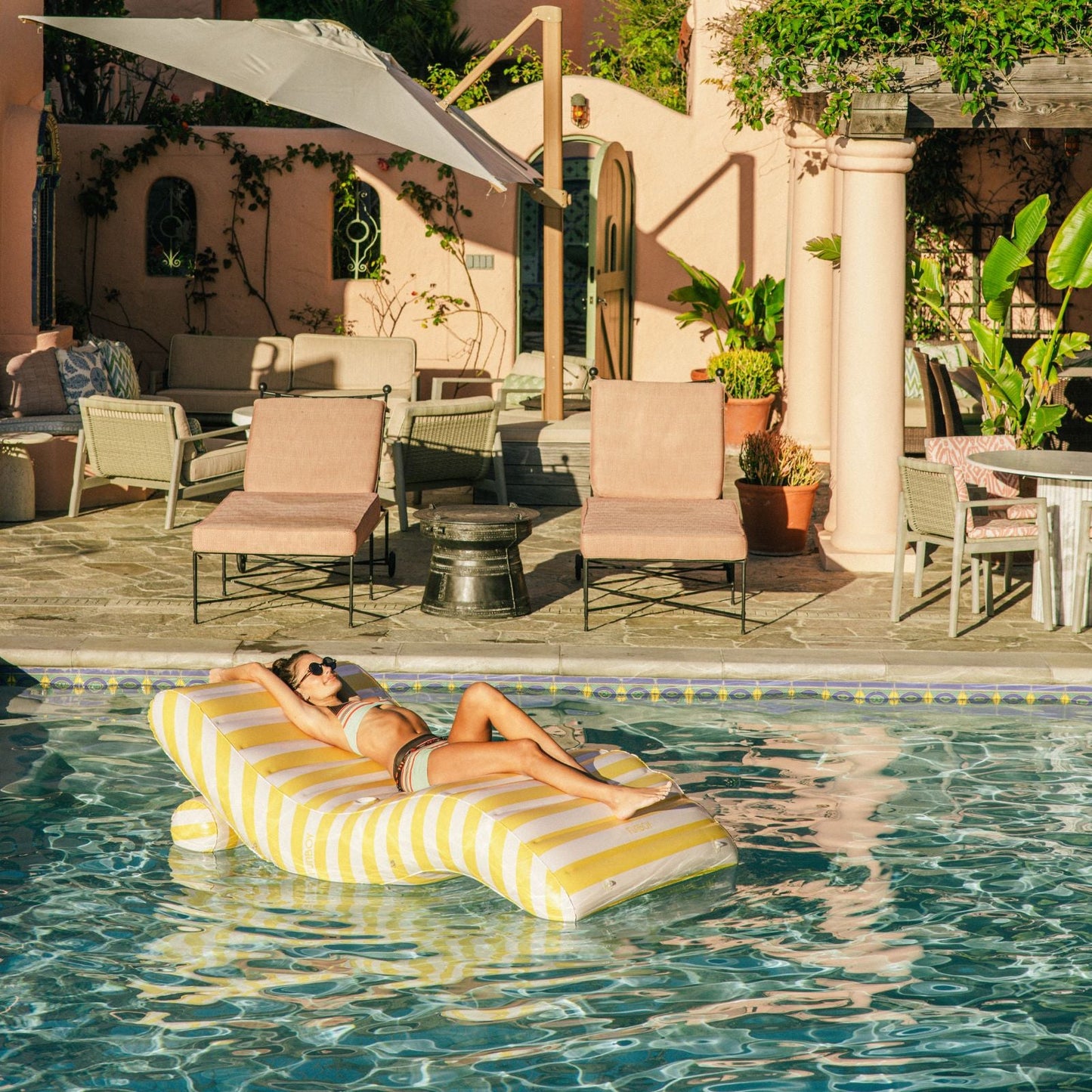 Funboy Featured | Yellow Striped Chaise Lounger Pool Float