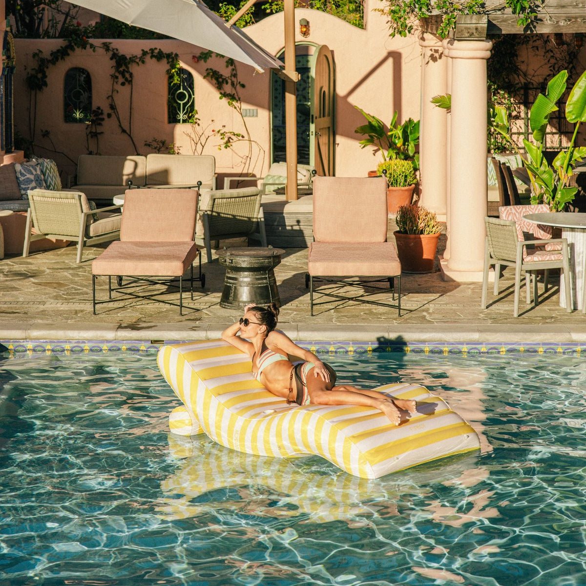 Funboy Featured | Yellow Striped Chaise Lounger Pool Float