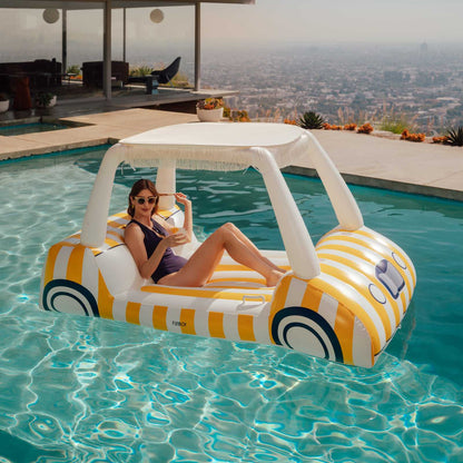 Funboy Popular | Yellow & White Cabana Golf Cart Pool Float, Removable Shade