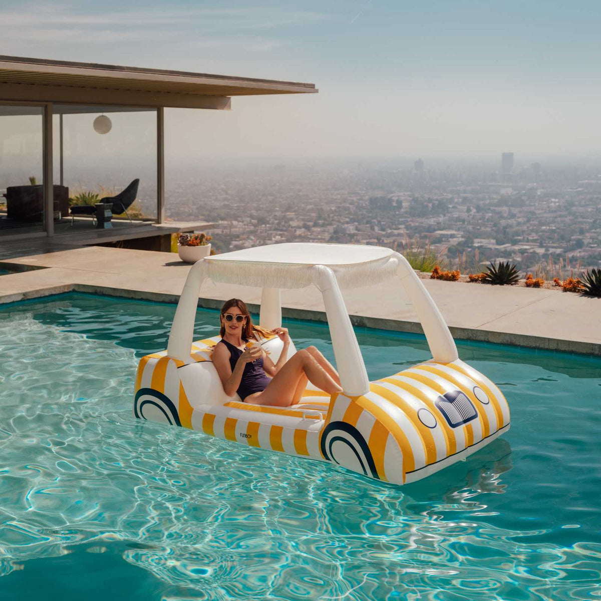 Funboy Popular | Yellow & White Cabana Golf Cart Pool Float, Removable Shade
