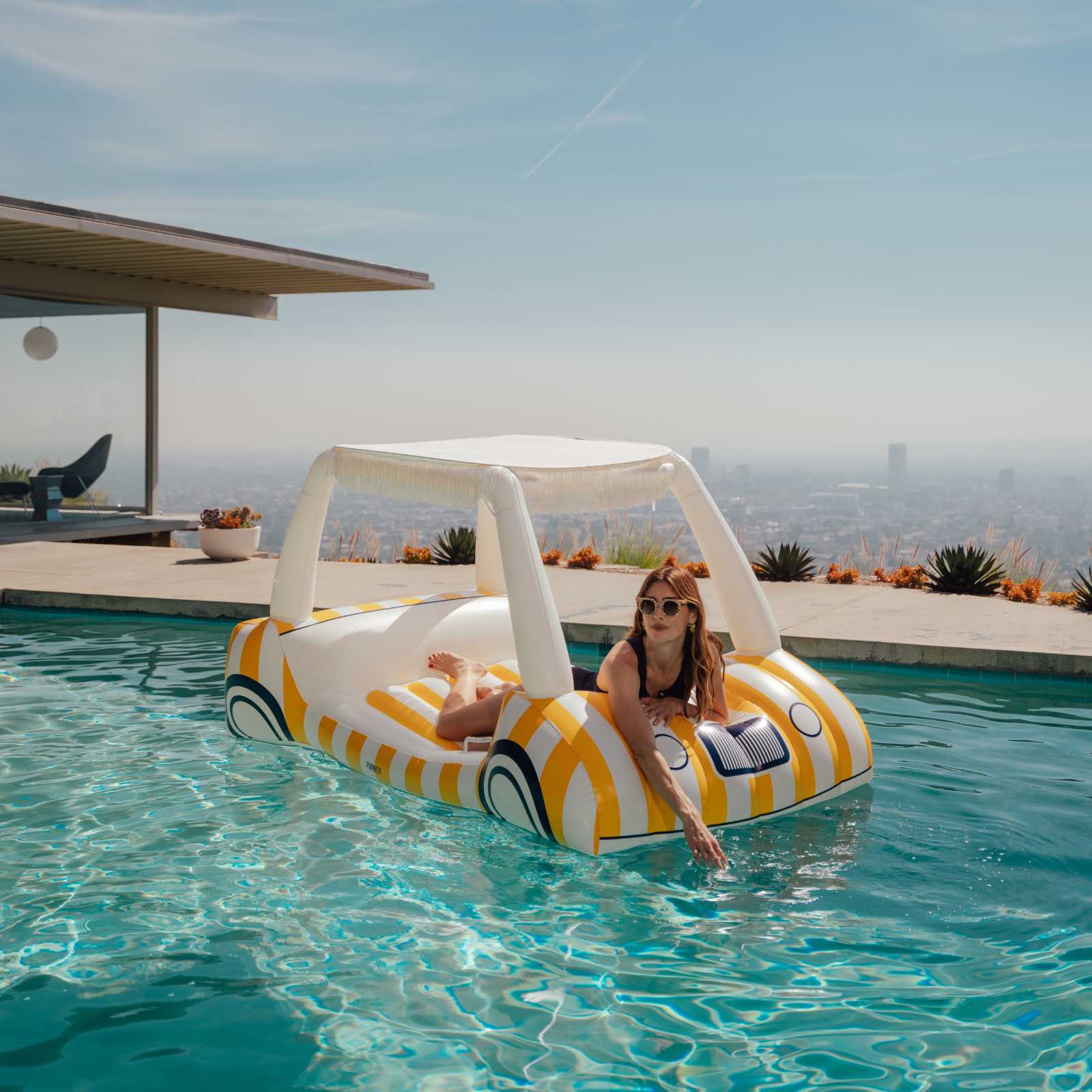 Funboy Popular | Yellow & White Cabana Golf Cart Pool Float, Removable Shade