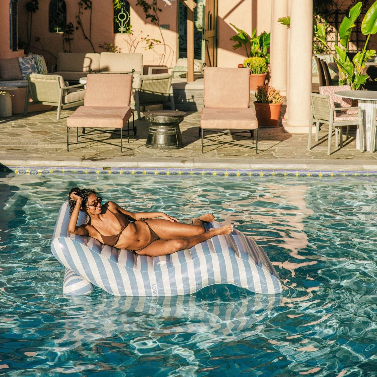Funboy Trending | Blue Striped Chaise Lounger Pool Float