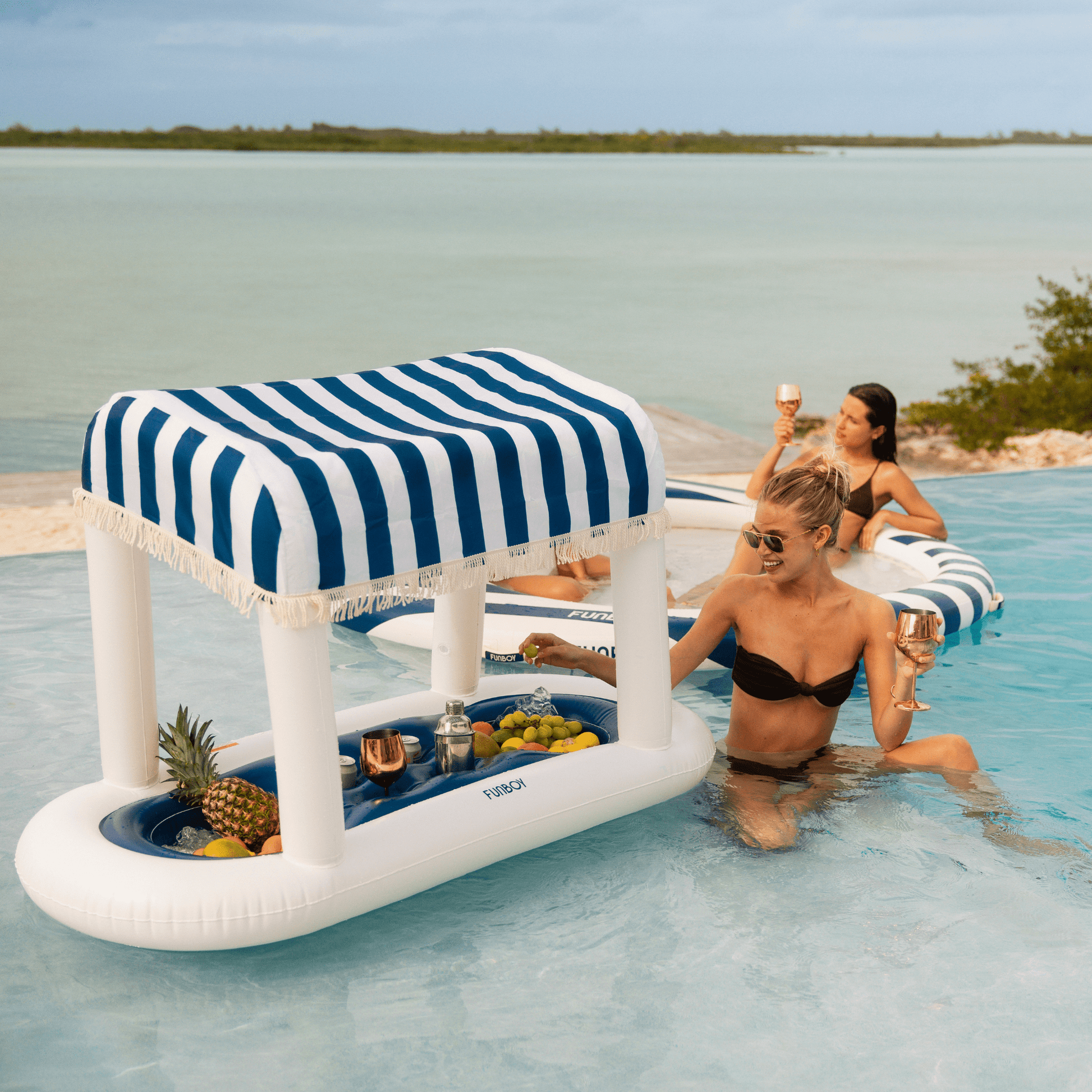 Funboy Signature | Navy Blue & White Striped Floating Cabana Bar