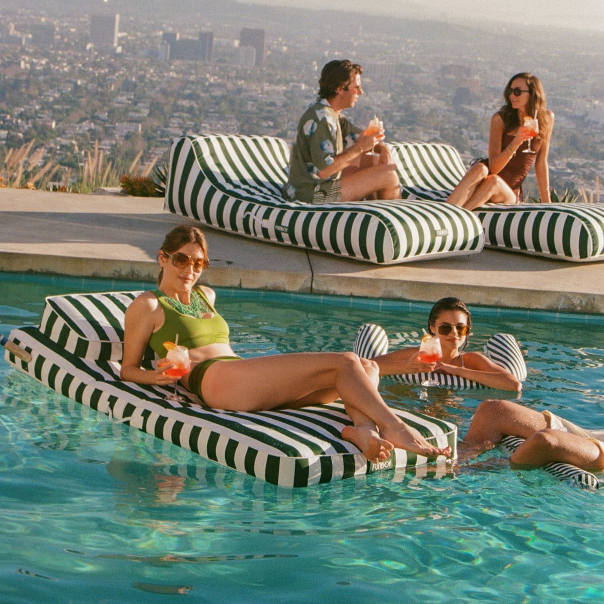 Funboy Trending | Fabric Classic Mat Lounger Pool Float - Green Cabana Stripe