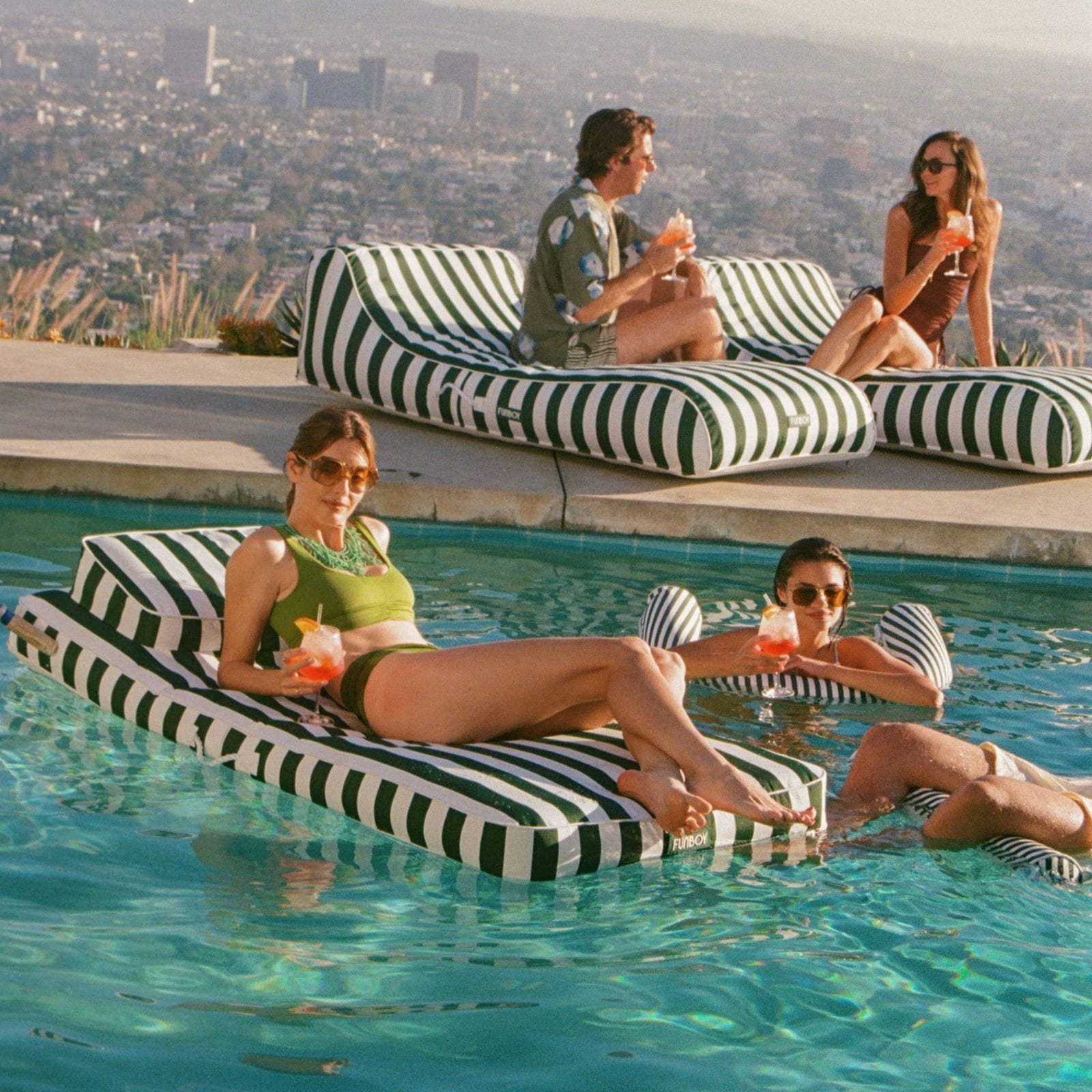 Funboy Trending | Fabric Classic Mat Lounger Pool Float - Green Cabana Stripe
