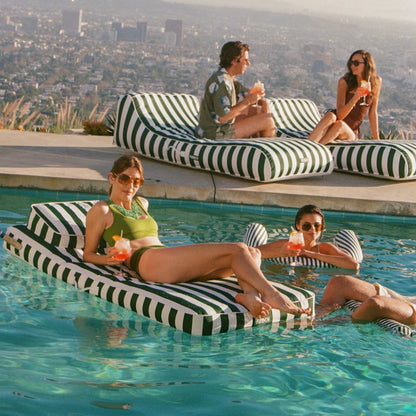 Funboy Trending | Fabric Classic Mat Lounger Pool Float - Green Cabana Stripe