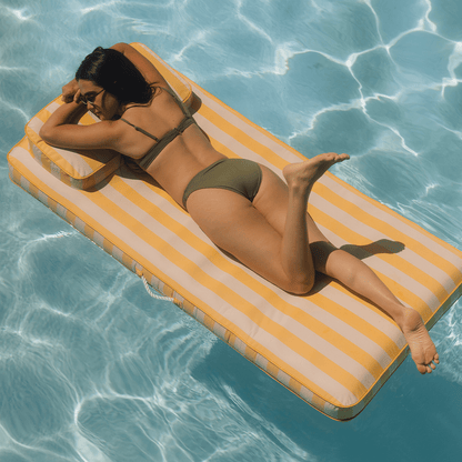 Funboy Recommended | Fabric Classic Mat Lounger Pool Float - Yellow Cabana Stripe