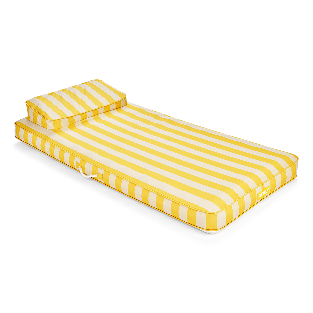 Funboy Recommended | Fabric Classic Mat Lounger Pool Float - Yellow Cabana Stripe