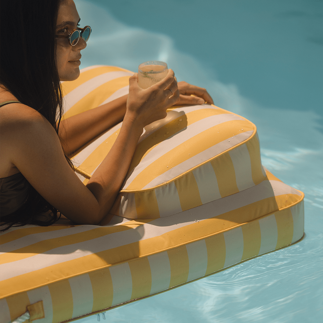 Funboy Recommended | Fabric Classic Mat Lounger Pool Float - Yellow Cabana Stripe