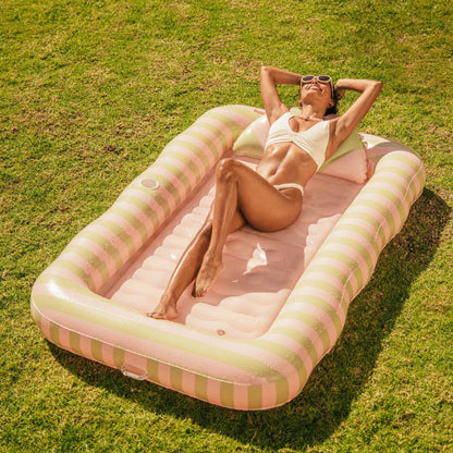 Funboy Recommended | Tanning Pool Lounger: Coral & Blue Stripes