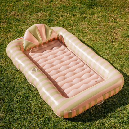 Funboy Recommended | Tanning Pool Lounger: Coral & Blue Stripes