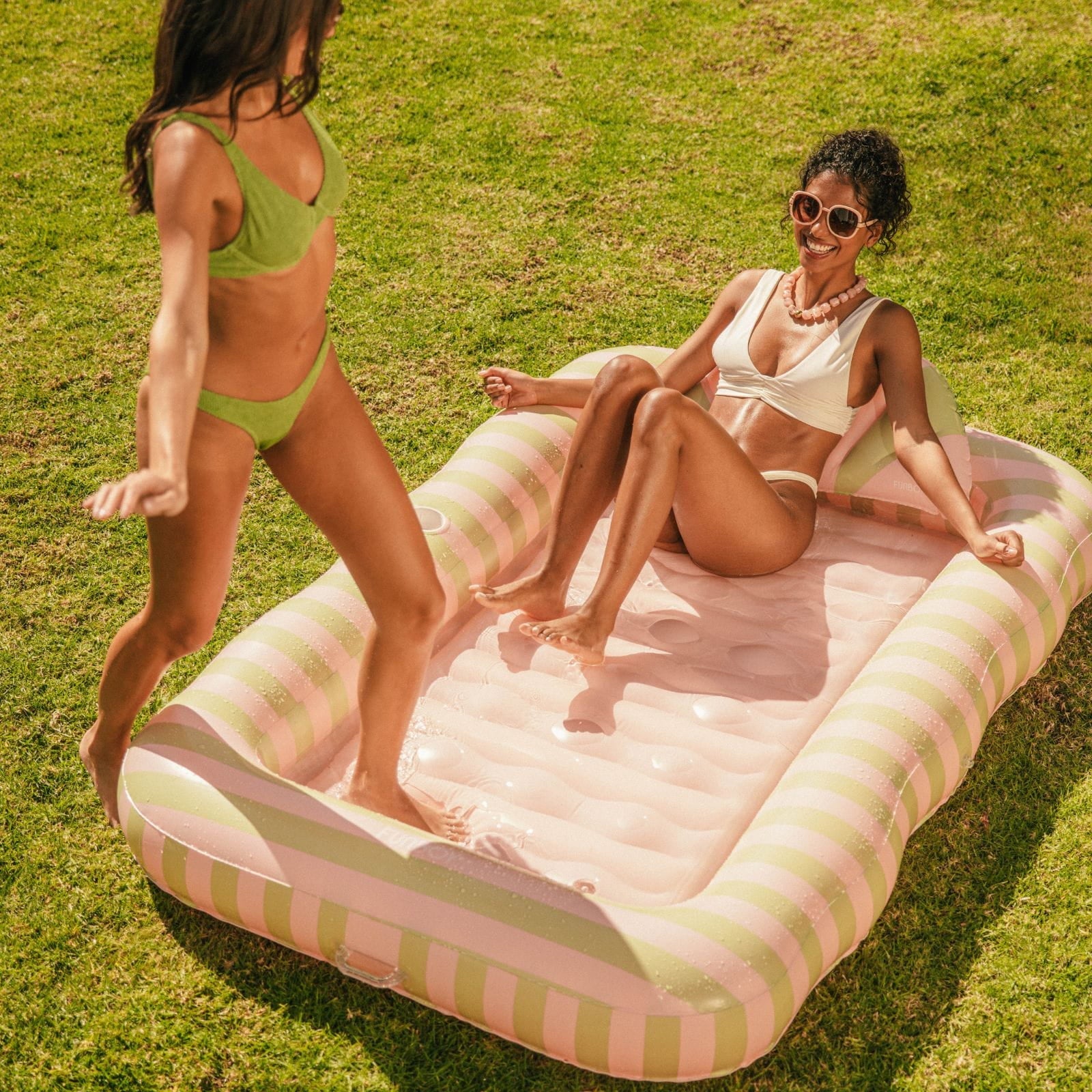 Funboy Recommended | Tanning Pool Lounger: Coral & Blue Stripes