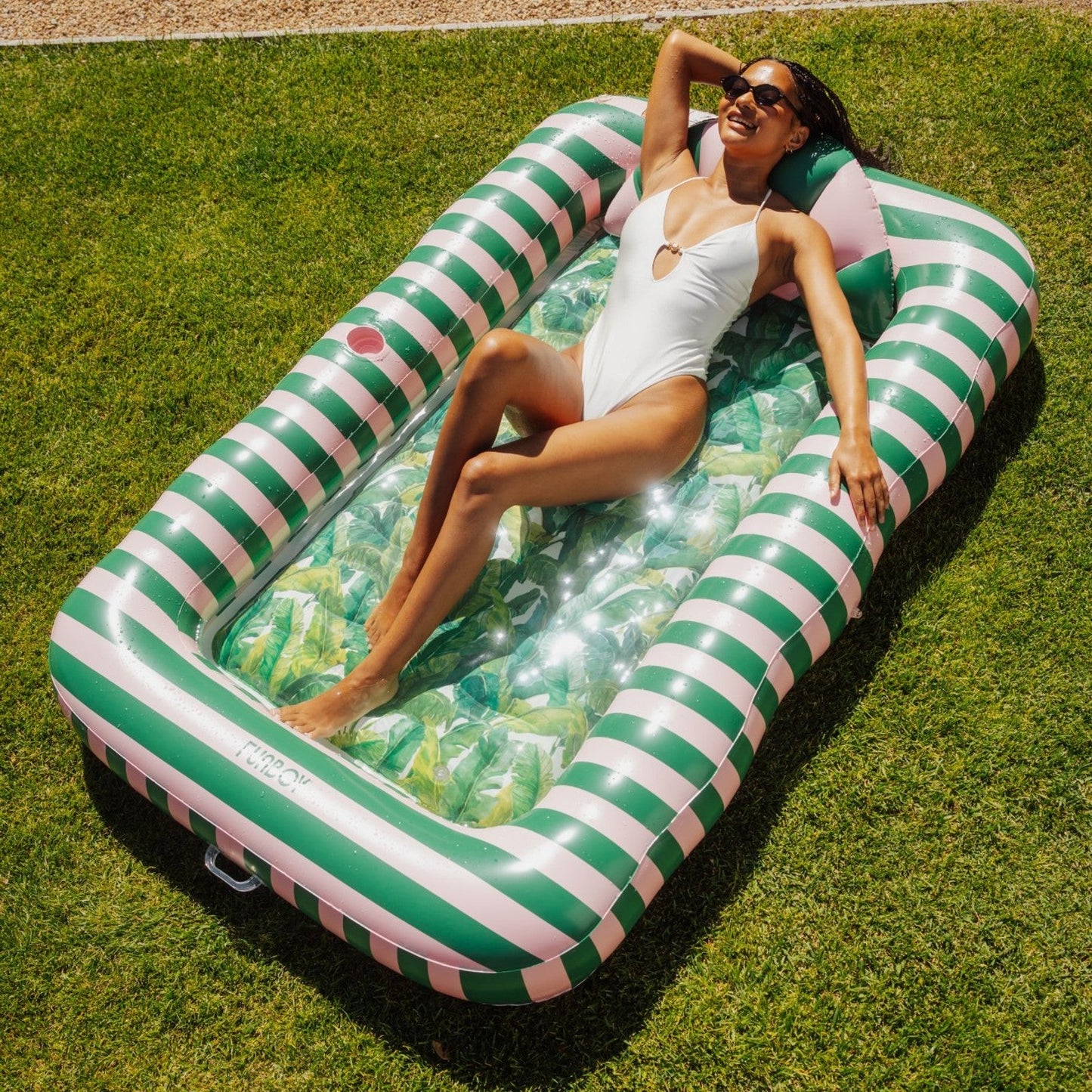 Funboy Exclusive | Tanning Pool Lounger: Pink & Green Palm