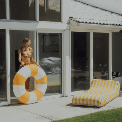 Funboy Featured | Large Pool Tube Float: Yellow & White Stripes, 48"