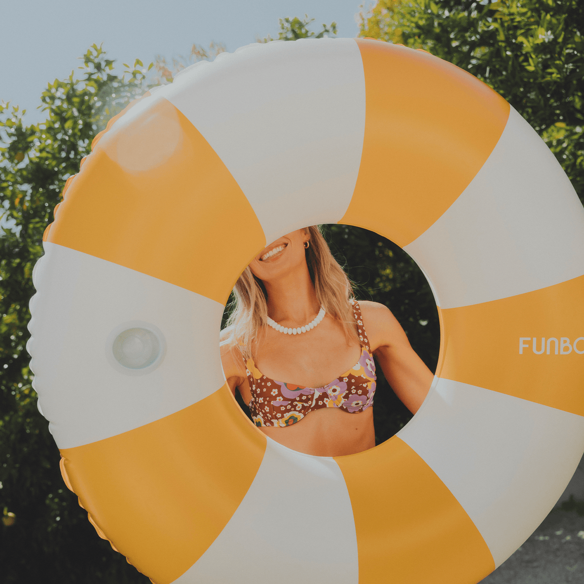 Funboy Featured | Large Pool Tube Float: Yellow & White Stripes, 48"