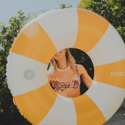 Funboy Featured | Large Pool Tube Float: Yellow & White Stripes, 48"