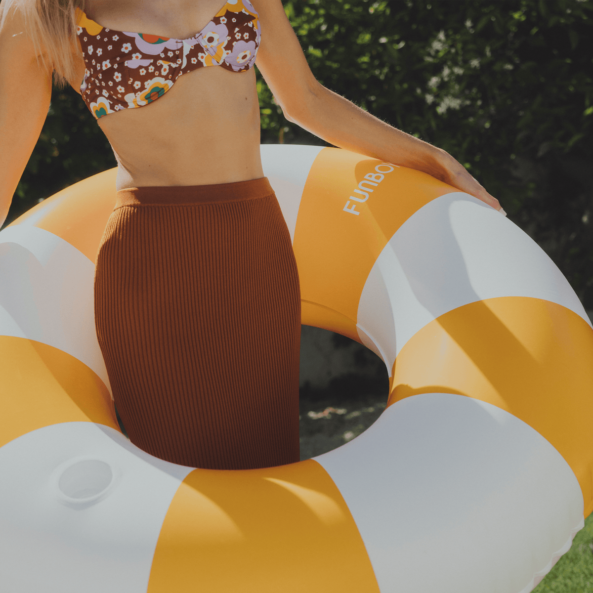 Funboy Featured | Large Pool Tube Float: Yellow & White Stripes, 48"