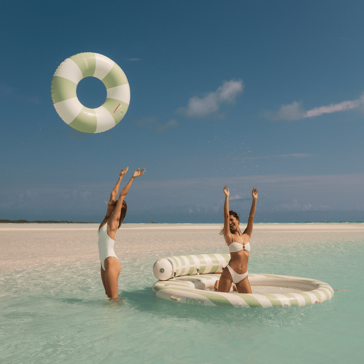 Funboy Popular | Large Pool Tube Float: Sage & White Stripes, 48"