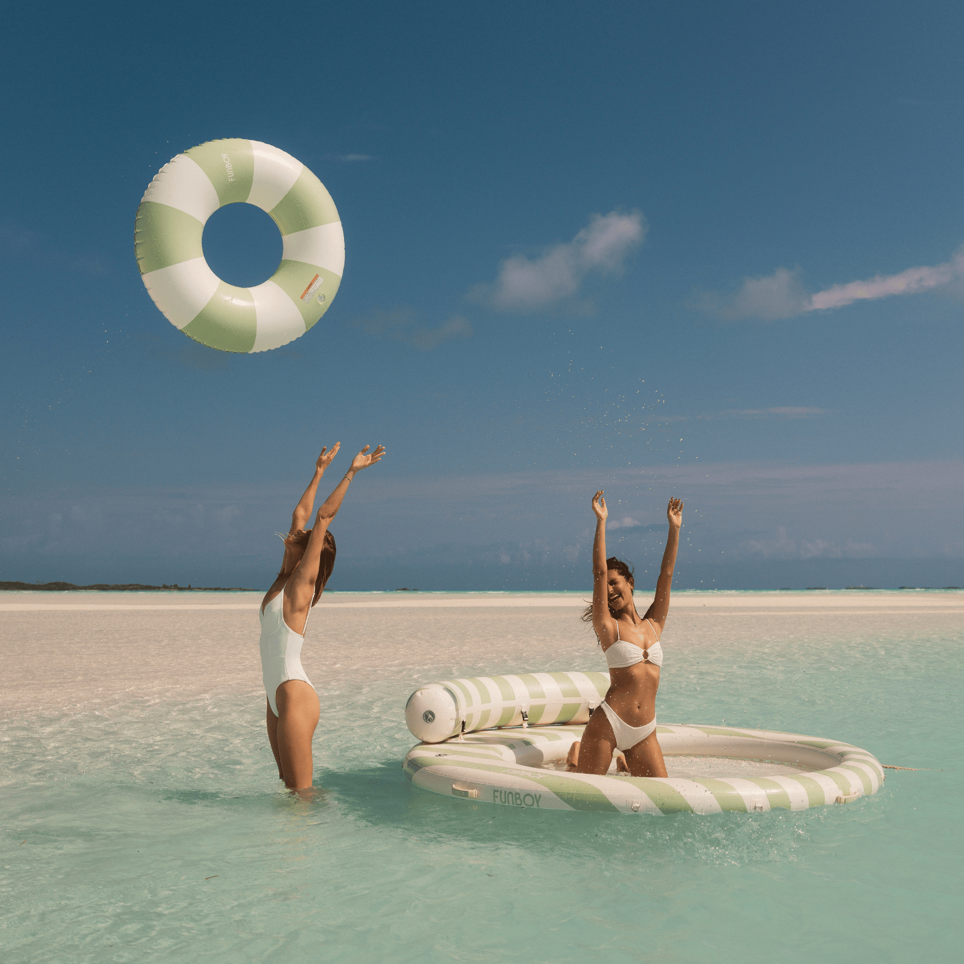 Funboy Popular | Large Pool Tube Float: Sage & White Stripes, 48"