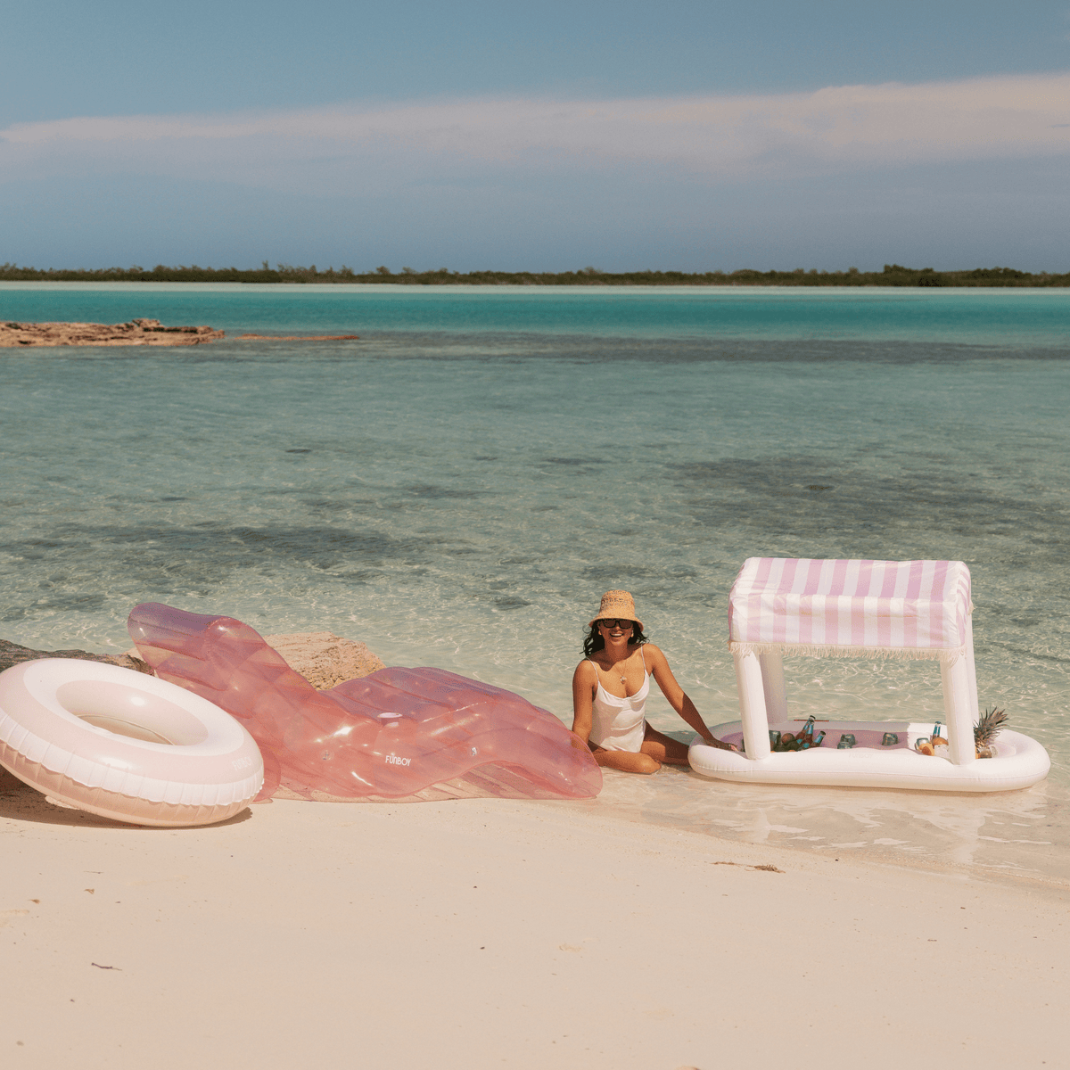 Funboy Best Seller | Pool Tube Float: Pink & White, Striped